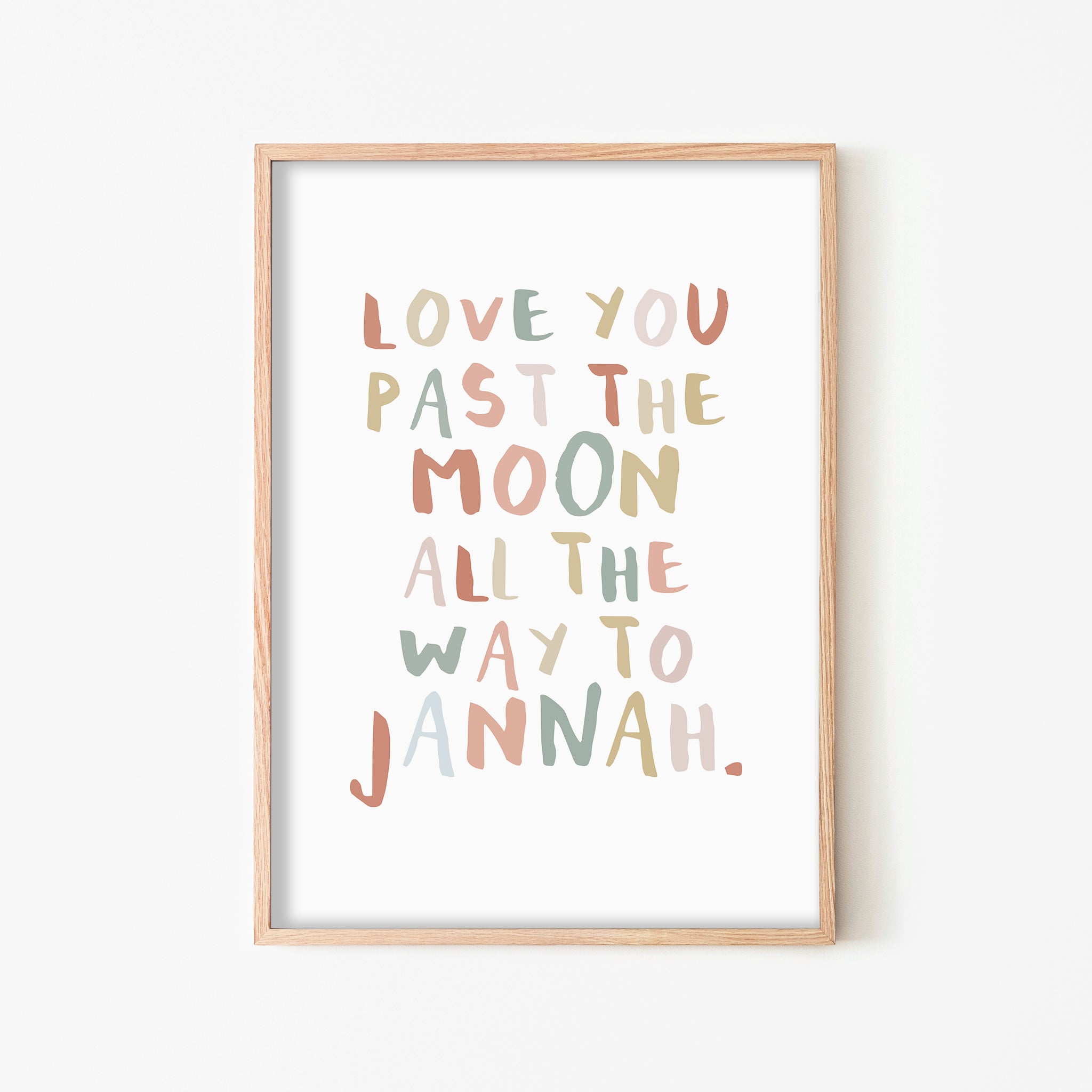 Love You Past the Moon - Block - Pink, Biege & Blue | Framed