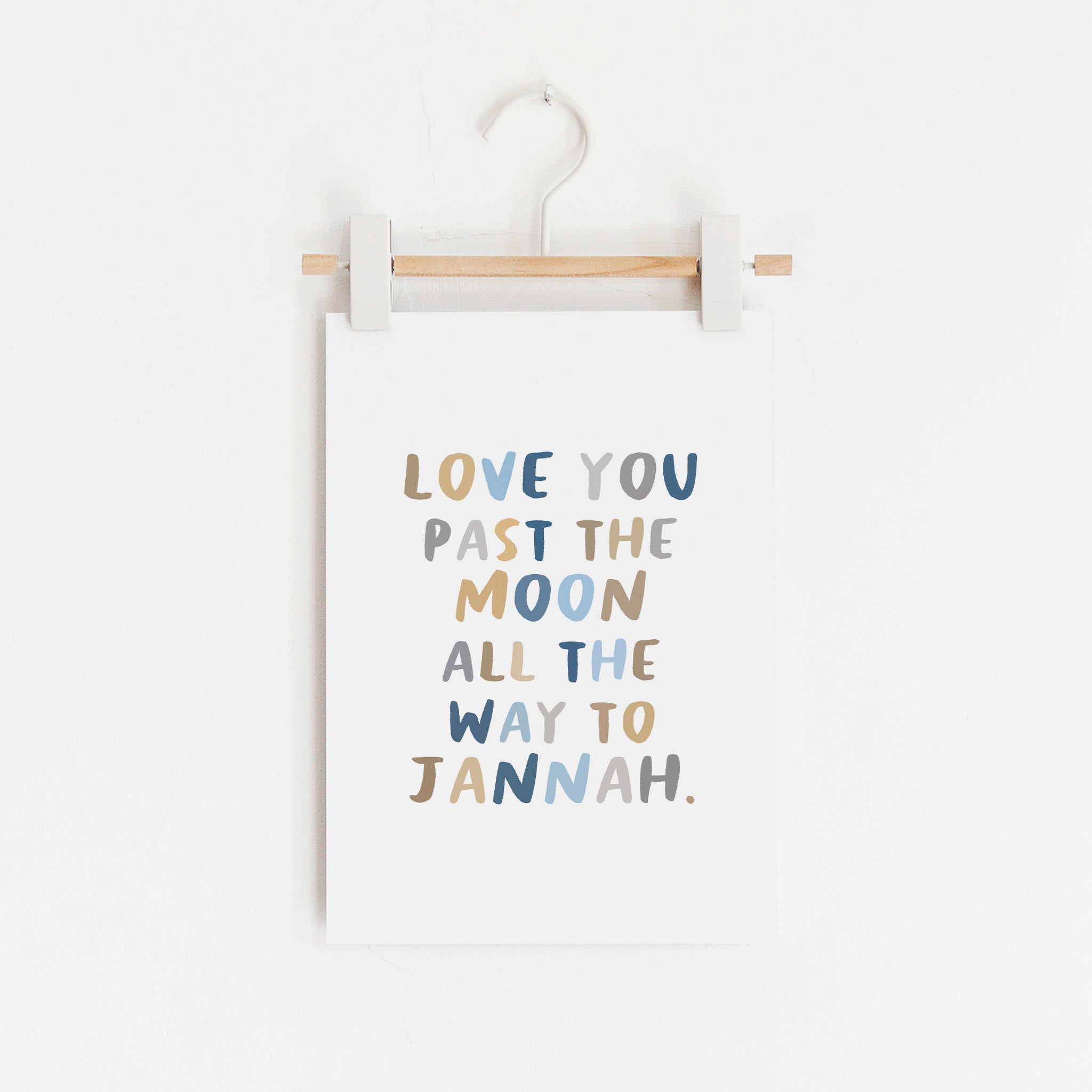 Love You Past the Moon - Blue, Grey & Brown | Unframed