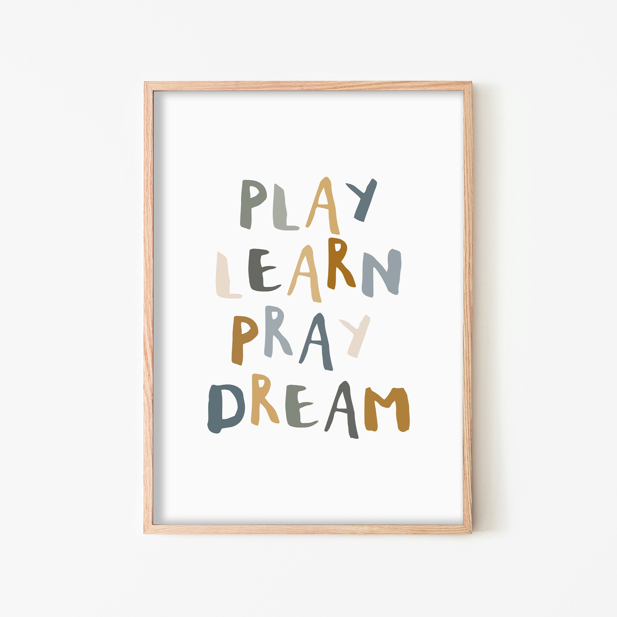 Play Learn Pray Dream - Green & Blue | Framed